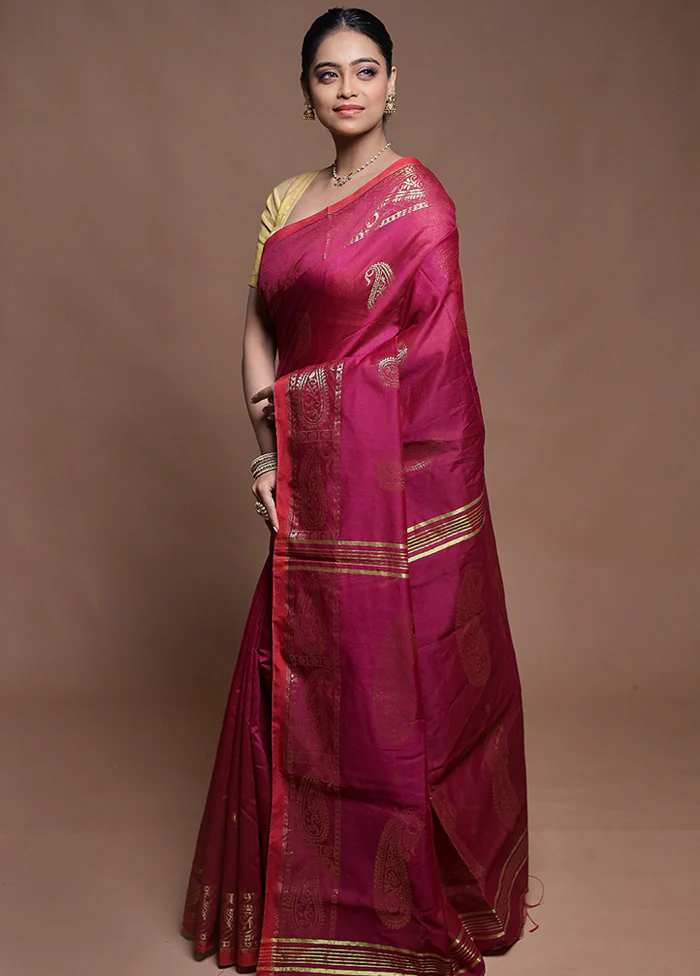 Purple Cotton Saree With Blouse Piece - Image 4