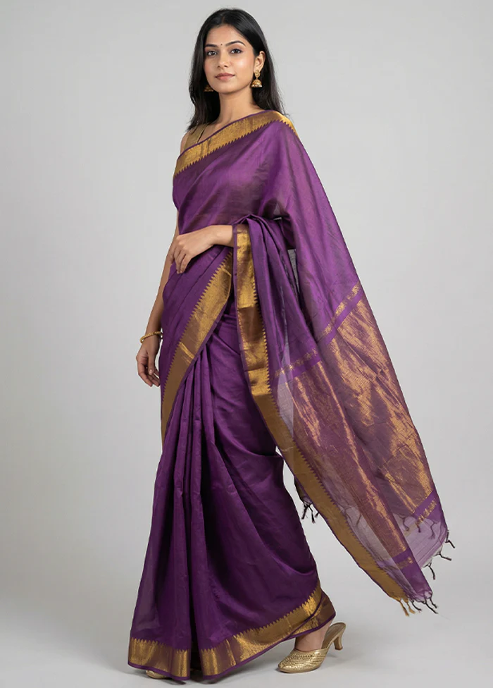 Purple Cotton Saree With Blouse Piece