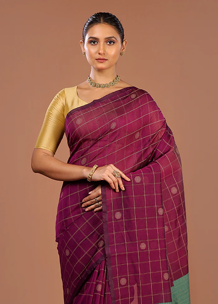 Purple Cotton Saree With Blouse Piece