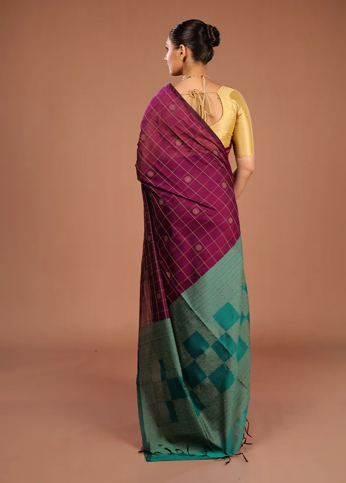 Purple Cotton Saree With Blouse Piece - Image 3