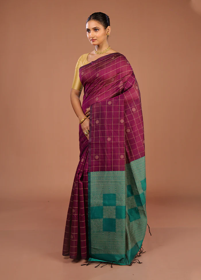Purple Cotton Saree With Blouse Piece - Image 4