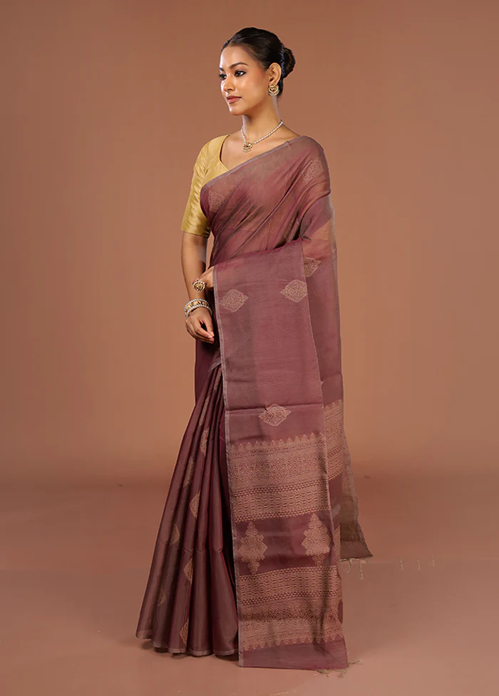 Purple Cotton Saree With Blouse Piece - Image 4
