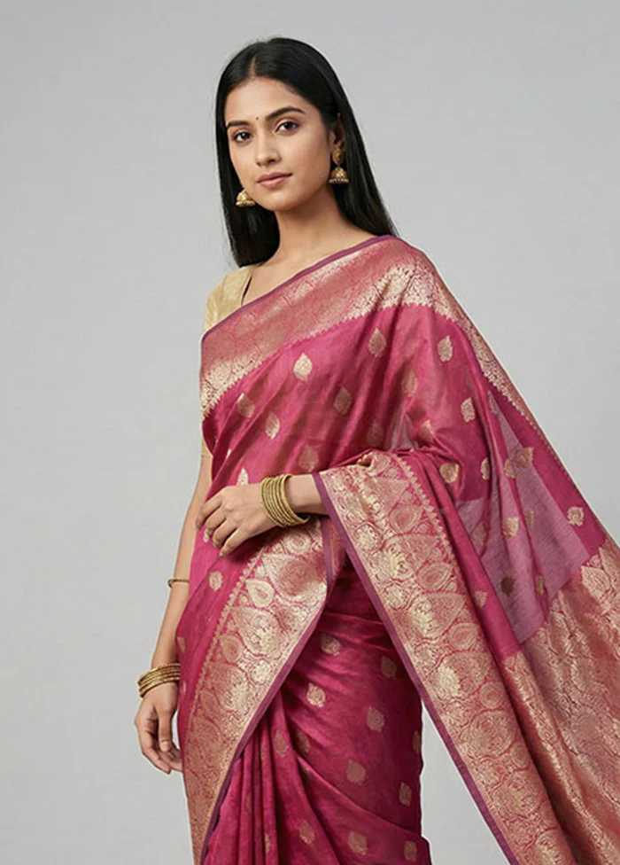 Purple Cotton Saree With Blouse Piece - Image 2
