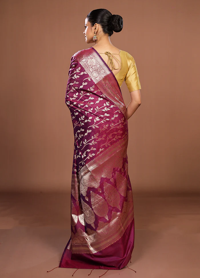 Purple Cotton Saree With Blouse Piece - Image 3