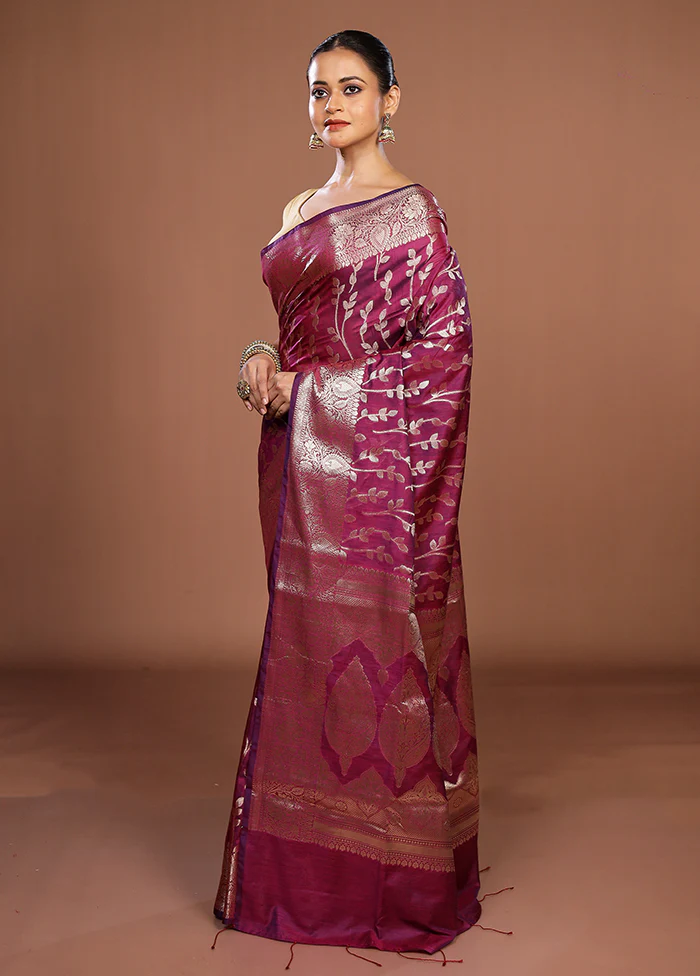 Purple Cotton Saree With Blouse Piece - Image 4