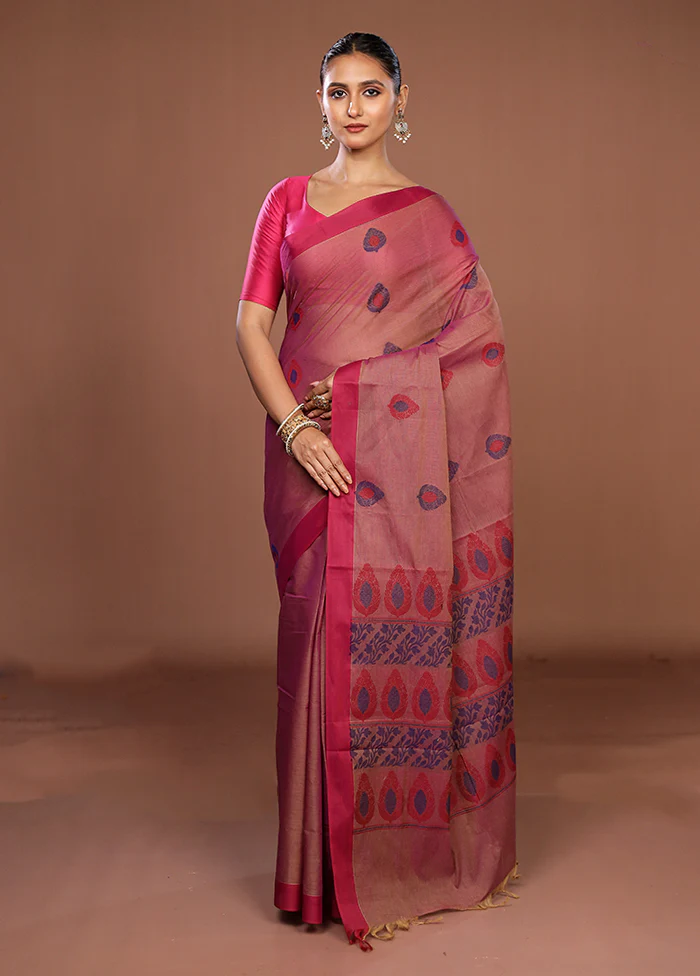 Purple Cotton Saree With Blouse Piece - Image 2