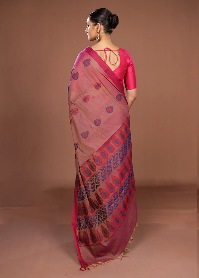 Purple Cotton Saree With Blouse Piece - Image 3