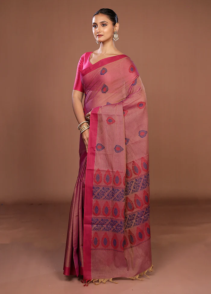 Purple Cotton Saree With Blouse Piece - Image 4