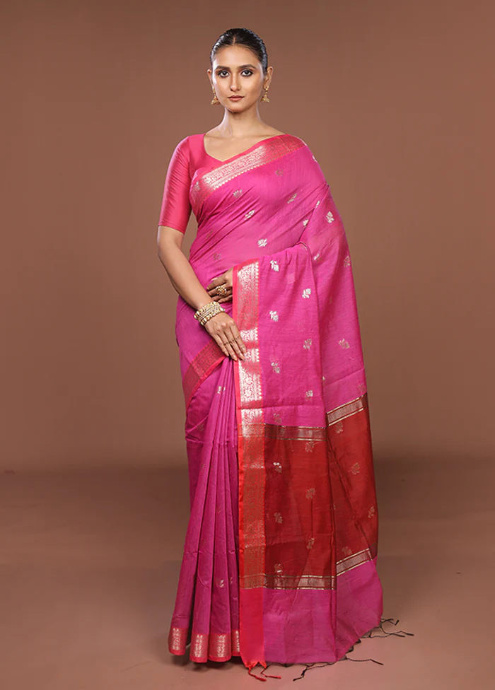 Purple Cotton Saree With Blouse Piece - Image 2
