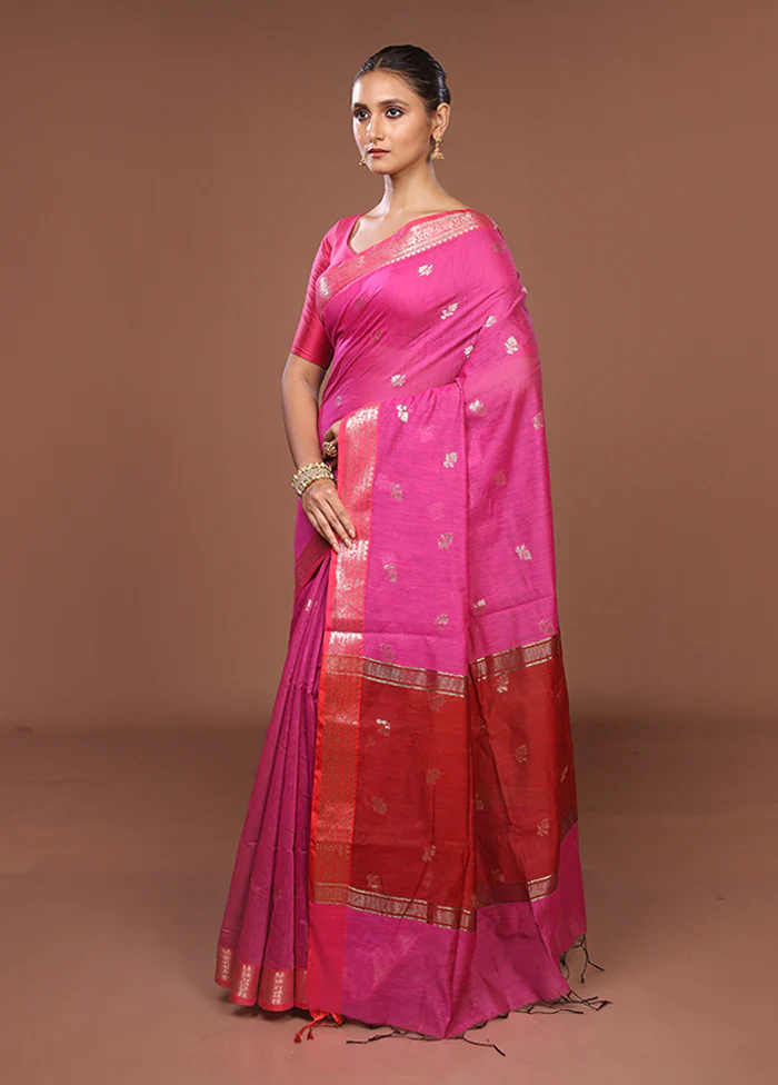 Purple Cotton Saree With Blouse Piece - Image 4
