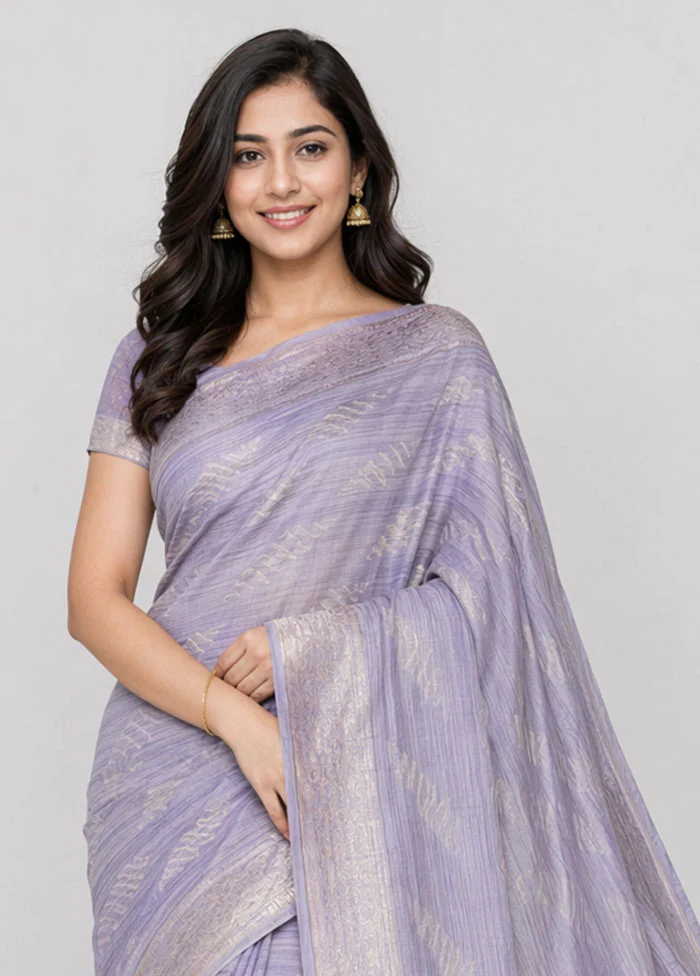 Purple Cotton Saree With Blouse Piece - Image 2