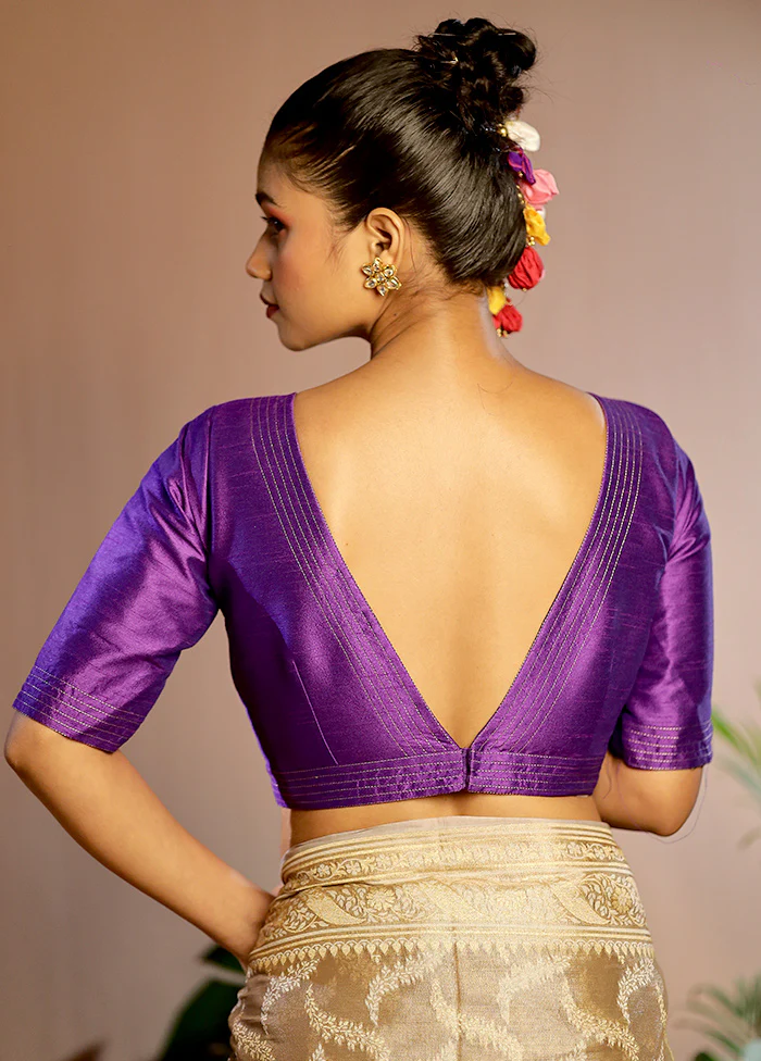 Purple Dupion Silk Designer Blouse - Image 2