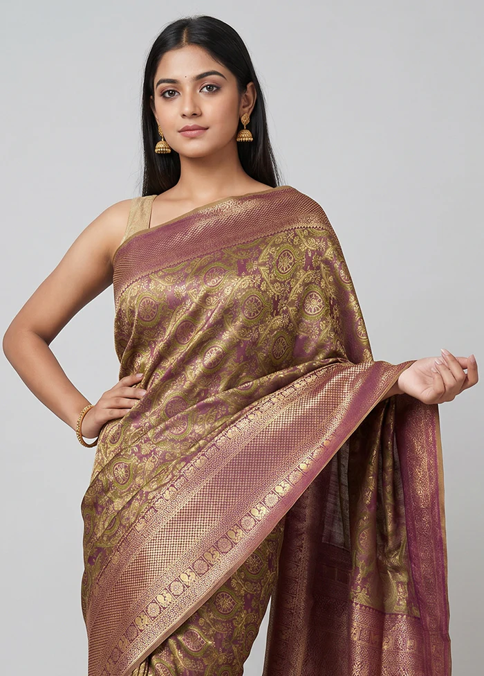 Purple Dupion Silk Saree With Blouse Piece - Image 2