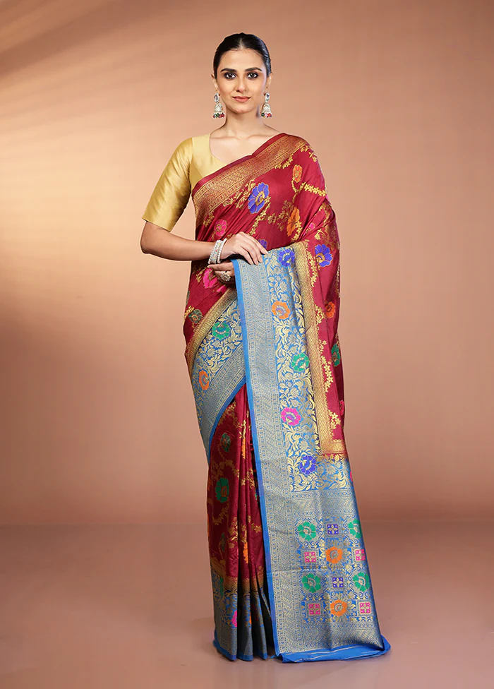 Purple Dupion Silk Saree With Blouse Piece - Image 2