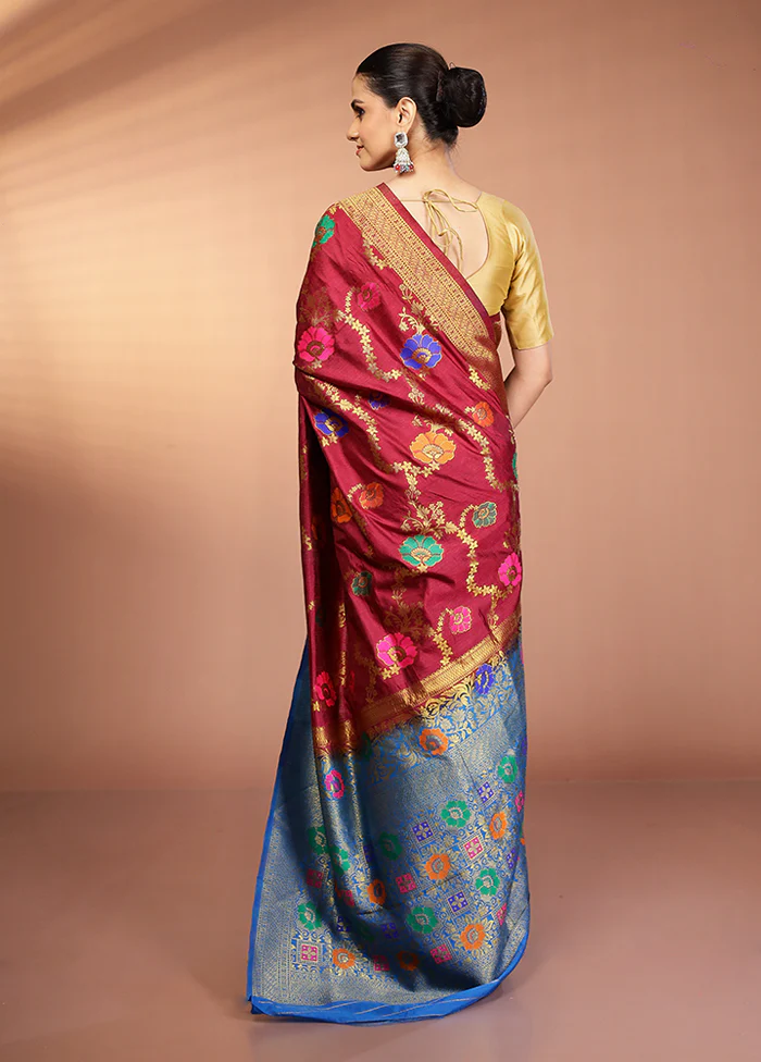 Purple Dupion Silk Saree With Blouse Piece - Image 3