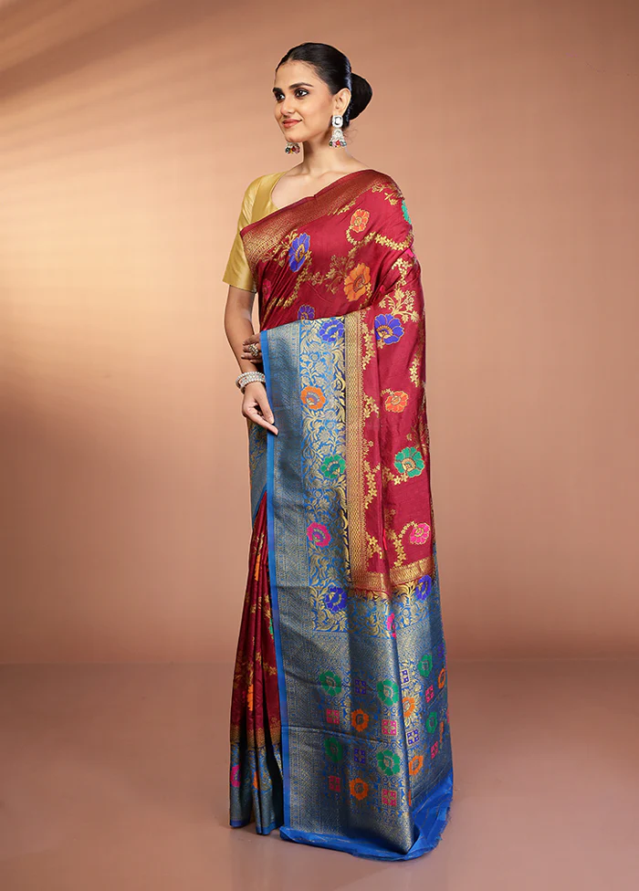 Purple Dupion Silk Saree With Blouse Piece - Image 4