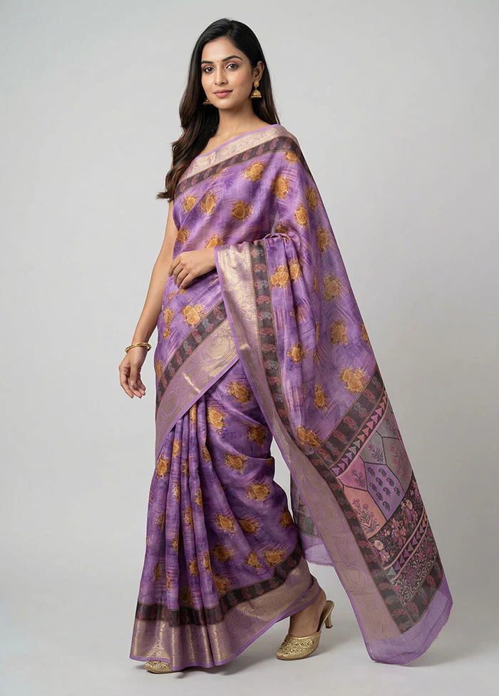 Purple Dupion Silk Saree With Blouse Piece
