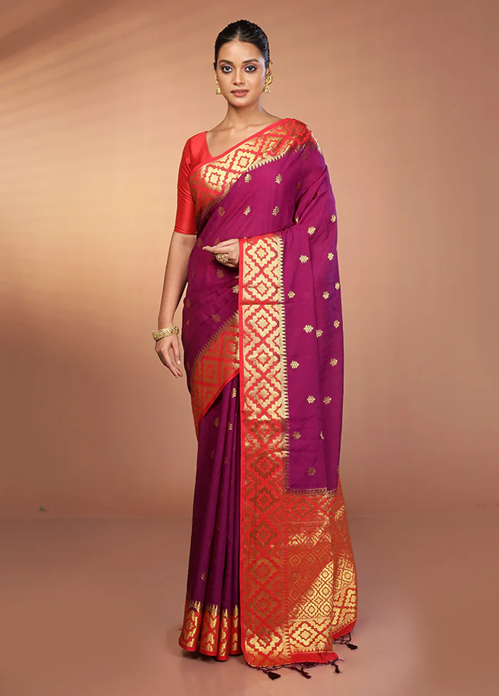 Purple Dupion Silk Saree With Blouse Piece - Image 2