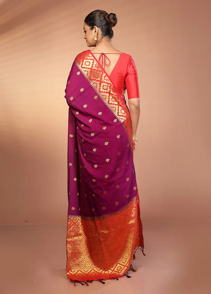 Purple Dupion Silk Saree With Blouse Piece - Image 3