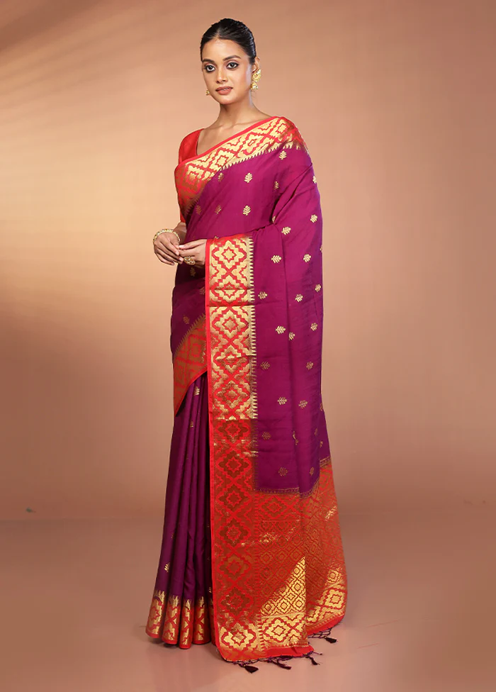 Purple Dupion Silk Saree With Blouse Piece - Image 4