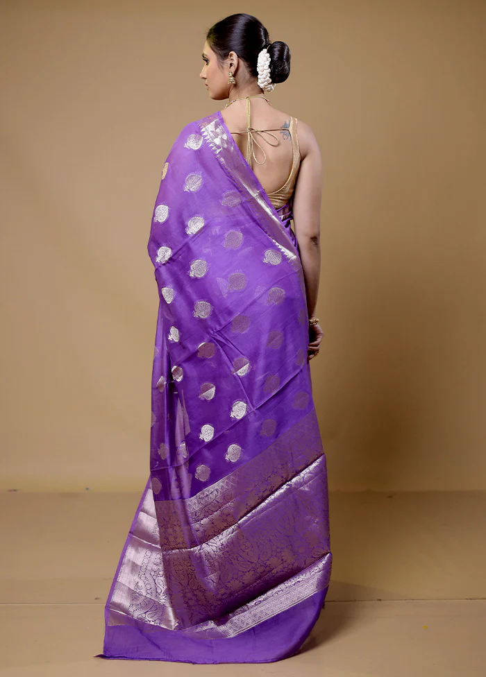 Purple Dupion Silk Saree With Blouse Piece - Image 3