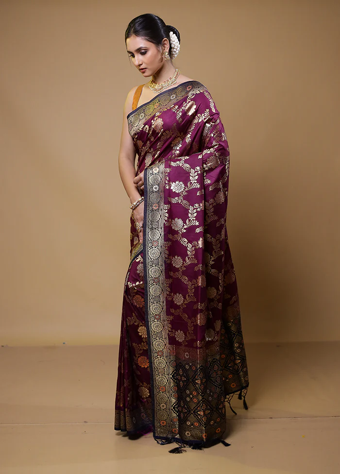 Purple Dupion Silk Saree With Blouse Piece - Image 4
