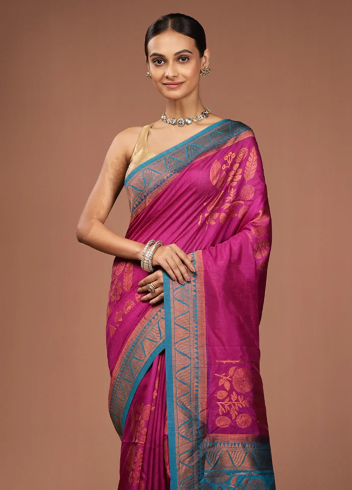 Purple Dupion Silk Saree With Blouse Piece