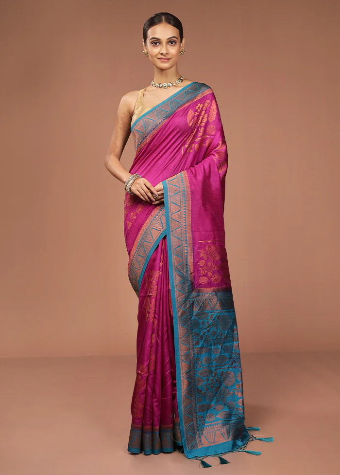 Purple Dupion Silk Saree With Blouse Piece - Image 2