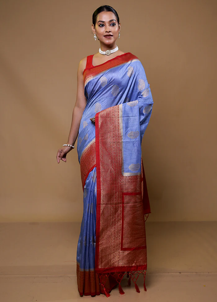 Purple Dupion Silk Saree With Blouse Piece - Image 2