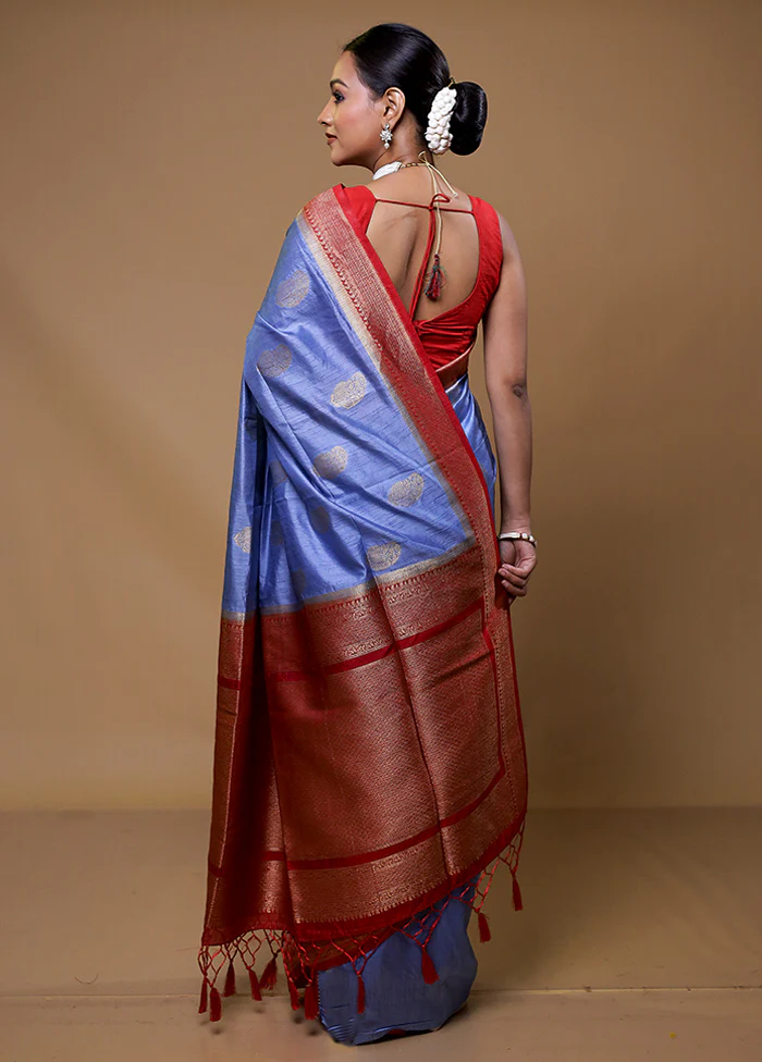 Purple Dupion Silk Saree With Blouse Piece - Image 3