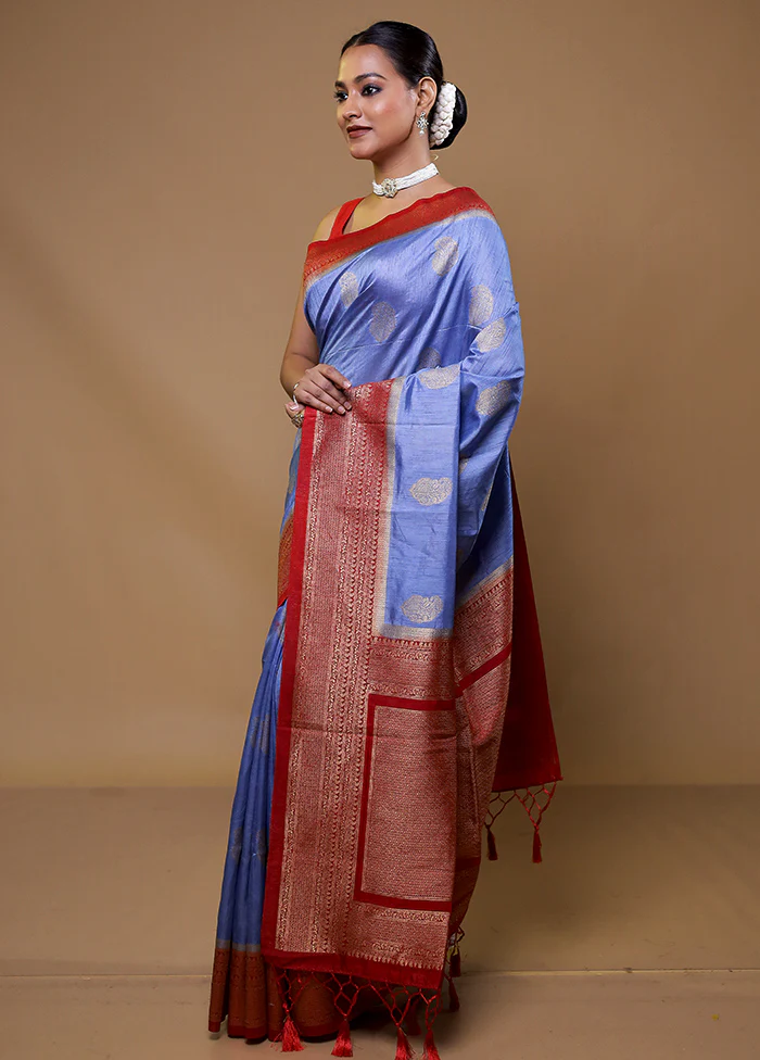 Purple Dupion Silk Saree With Blouse Piece - Image 4