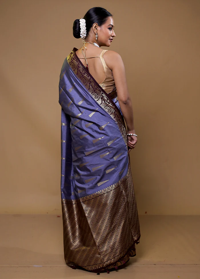 Purple Dupion Silk Saree With Blouse Piece - Image 3