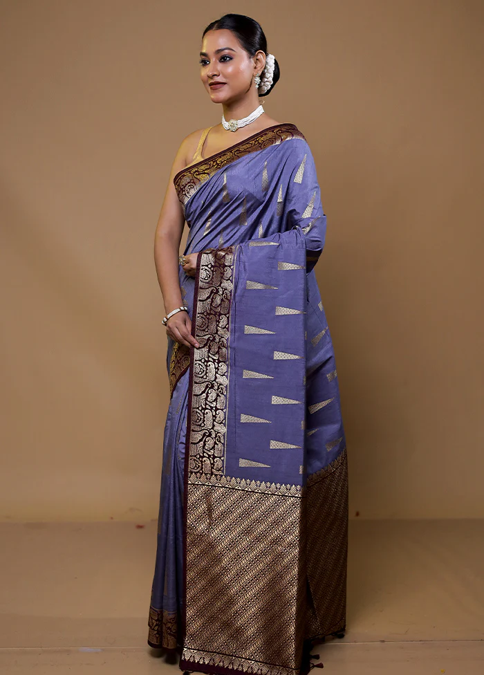Purple Dupion Silk Saree With Blouse Piece - Image 4