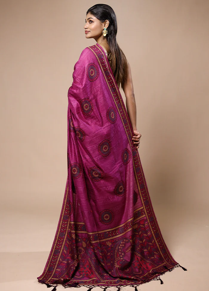 Purple Dupion Silk Saree With Blouse Piece - Image 3