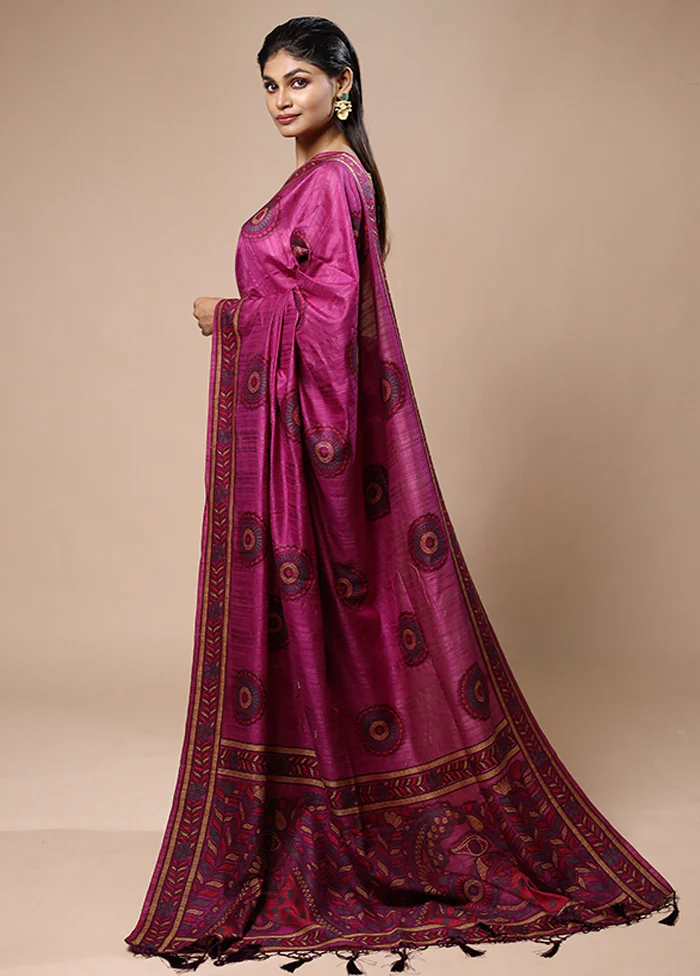 Purple Dupion Silk Saree With Blouse Piece - Image 4