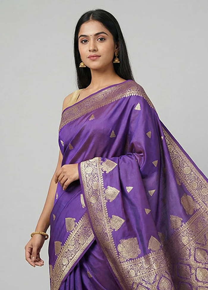 Purple Dupion Silk Saree With Blouse Piece - Image 2