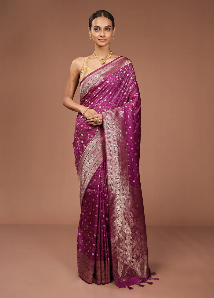 Purple Dupion Silk Saree With Blouse Piece - Image 2