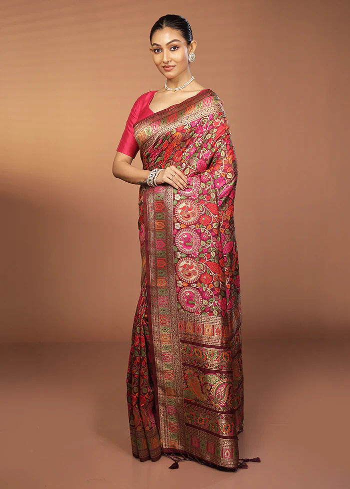 Purple Dupion Silk Saree With Blouse Piece - Image 4