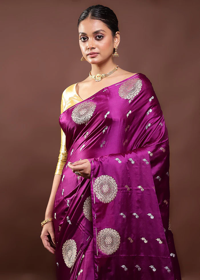 Purple Dupion Silk Saree With Blouse Piece - Image 2