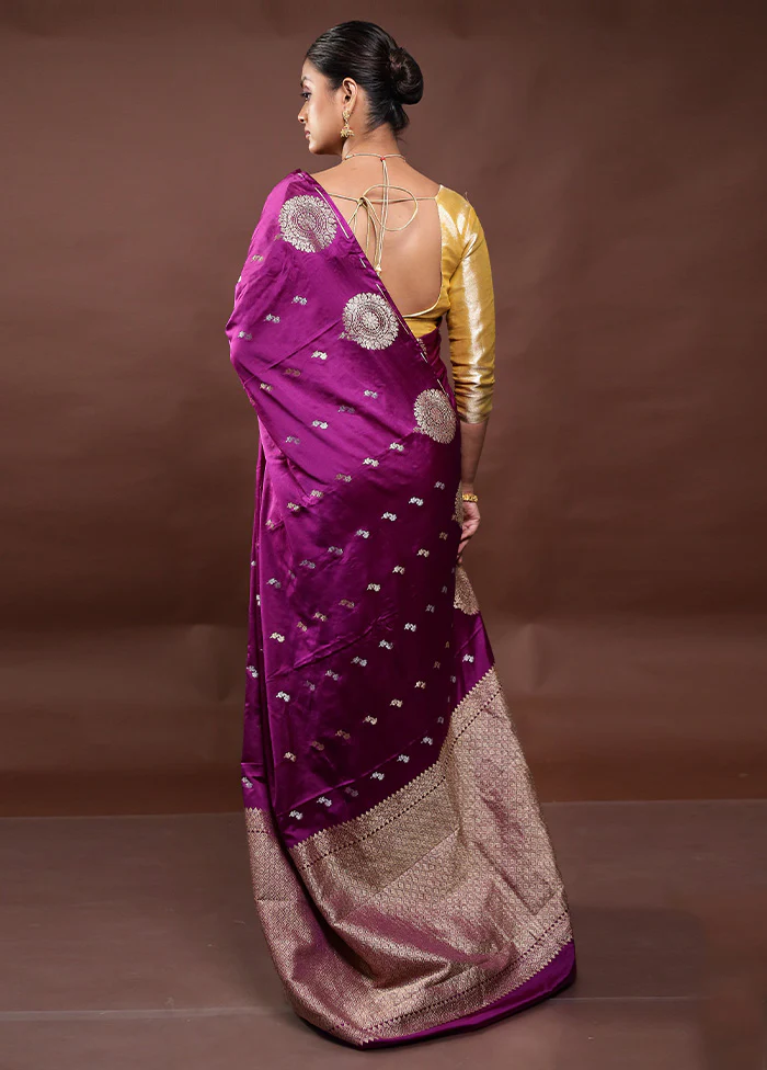 Purple Dupion Silk Saree With Blouse Piece - Image 3