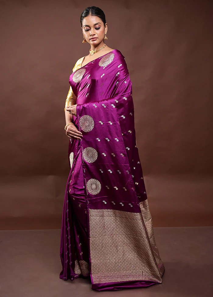 Purple Dupion Silk Saree With Blouse Piece - Image 4