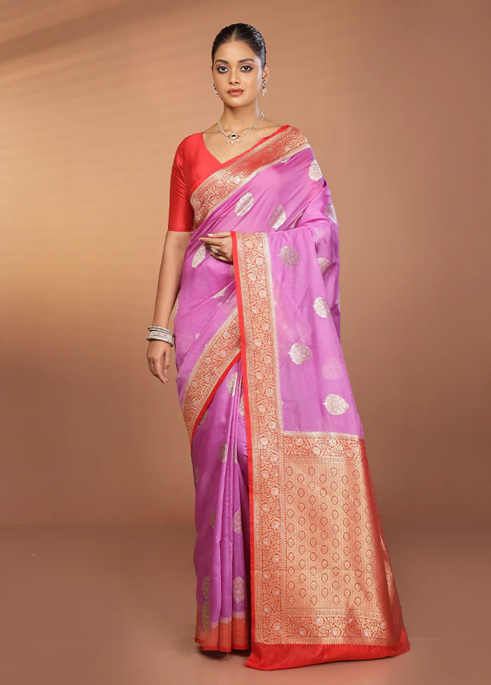Purple Dupion Silk Saree With Blouse Piece - Image 2