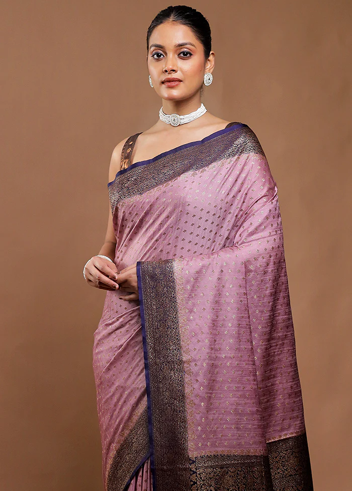 Purple Dupion Silk Saree With Blouse Piece - Image 2