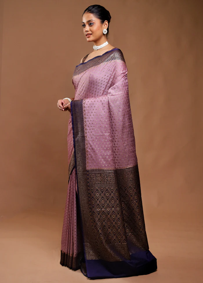 Purple Dupion Silk Saree With Blouse Piece - Image 4