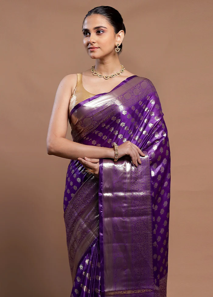 Purple Dupion Silk Saree With Blouse Piece - Image 2