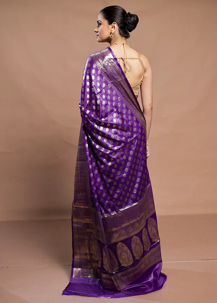 Purple Dupion Silk Saree With Blouse Piece - Image 3