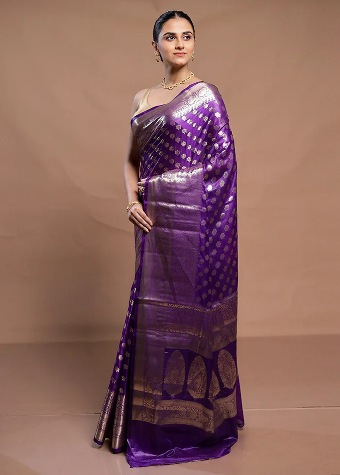 Purple Dupion Silk Saree With Blouse Piece - Image 4