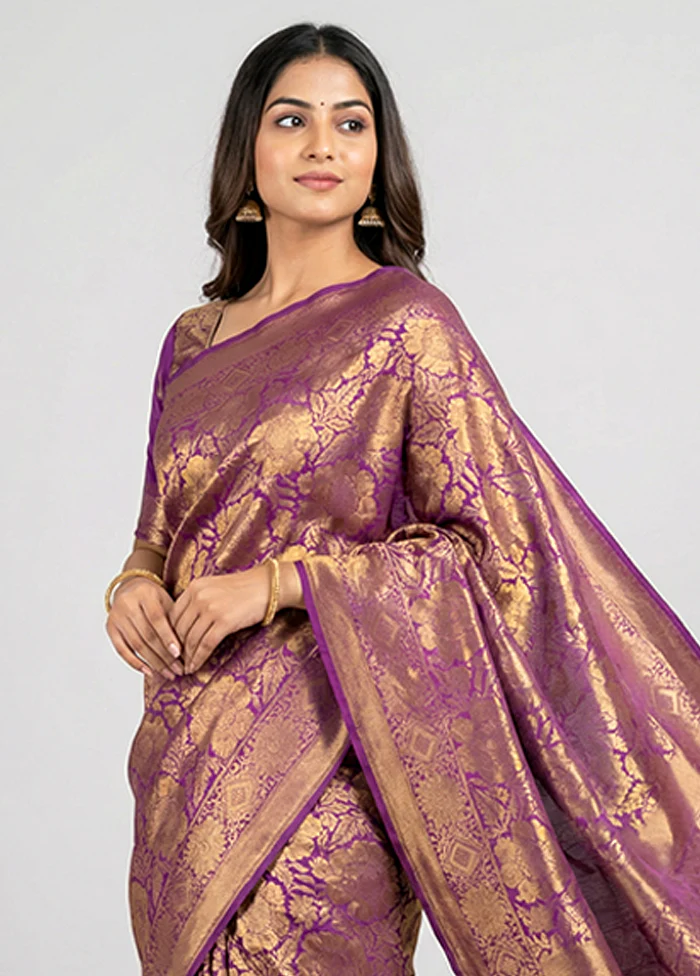 Purple Dupion Silk Saree With Blouse Piece - Image 2