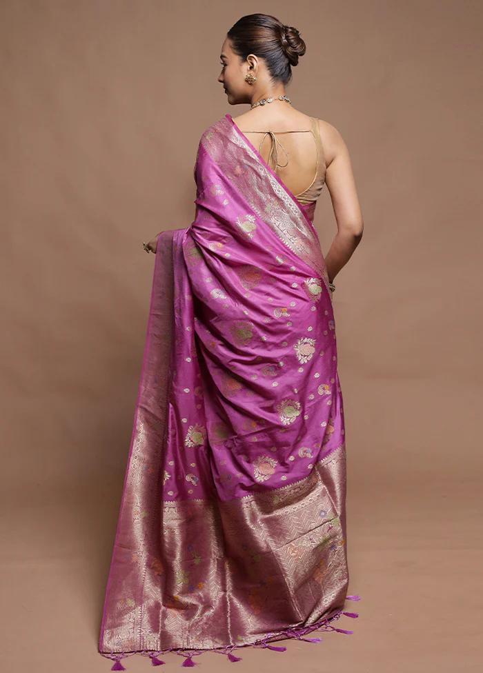 Purple Dupion Silk Saree With Blouse Piece - Image 3