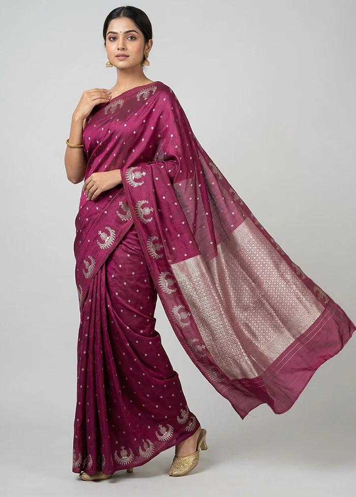 Purple Dupion Silk Saree With Blouse Piece